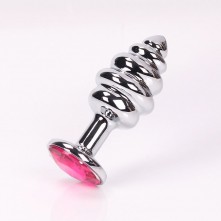 Металлическая фигурная анальная пробка с розовым стразом в основании от компании 4sexdream, цвет серебристый, 47149-2MM, коллекция Anal Jewelry Plug, длина 8 см.