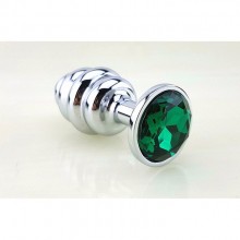 Фигурная анальная пробка с зеленым стразом в основании от компании 4sexdream, цвет серебристый, 47144-2MM, из материала Металл, коллекция Anal Jewelry Plug, длина 8 см., со скидкой