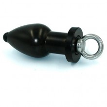 Полая металлическая анальная втулка с вкручивающимся кольцом от компании Kanikule, цвет черный, KL-ETAL05, длина 11.5 см., со скидкой