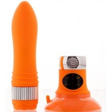 Оранжевый водонепроницаемый вибратор на присоске со сменной панелью управления - 19 см., бренд Sexus Funny Five, из материала Пластик АБС, длина 19 см.