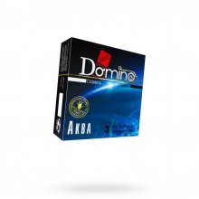 Презервативы увлажненные для комфортного секса «Domino Аква» от компании Luxe, упаковка 3 шт., из материала Латекс, цвет Синий, длина 18 см.