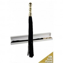Изящная плетка с металлической ручкой «Luxury Whip 18k-Gold plated», цвет хвостов черный, Shots Media OULM003, из материала Кожа, длина 53 см.