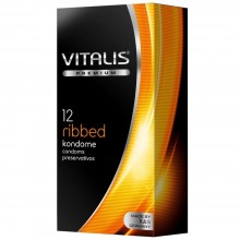 Ребристые презервативы Vitalis Premium «Ribbed» из натурального латекса, упаковка 12 шт., бренд R&S Consumer Goods GmbH, длина 18 см., со скидкой