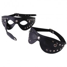 Кожаная маска с велюровой подкладкой и застежками, цвет черный, СК-Визит 3080-1, со скидкой