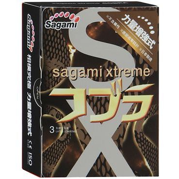 Суженные к основанию презервативы Sagami «Xtreme Cobra», упаковка 3 шт., из материала латекс, длина 19 см.