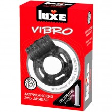 Эрекционное виброкольцо-презерватив Luxe Vibro «Африканский Эль Дьябло», цвет черный, длина 18.1 см.