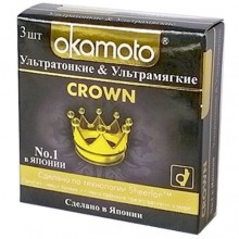Ультратонкие презервативы «Crown» от компании Okamoto, упаковка 3 шт., из материала Латекс, длина 17.7 см.