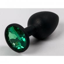 Силиконовая анальная пробка с зеленым кристаллом от компании Luxurious Tail, цвет черный, 47122, длина 7.1 см., со скидкой