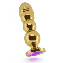 Металлическая фигурная анальная пробка «R10 RICH Gold/Purple» с фиолетовым кристаллом от компании Shots Media, цвет золотой, RIC010GLD, длина 12.5 см.