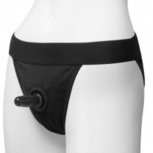 Трусики с плагом «Panty Harness with Plug Full Back» из коллекции Vac-U-Lock от компании Doc Johnson, цвет черный, размер S/M, 1091-01-BX, из материала Хлопок, со скидкой