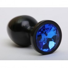 Анальная пробка с синим стразом от компании 4sexdream, цвет черный, 47411-3, коллекция Anal Jewelry Plug, длина 8.2 см.