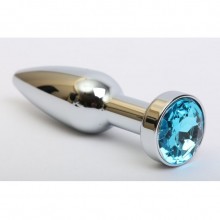 Удлинненая пробка с голубым кристаллом от компании 4sexdream, цвет серебристый, 47437-1, коллекция Anal Jewelry Plug, длина 11.2 см.