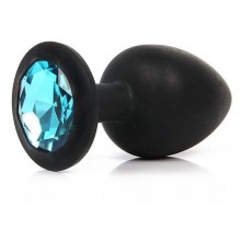 Силиконовая пробка с голубым кристаллом из серии Anal Jewelry Plug, цвет черный, Vandersex 122-1BB, длина 6.8 см., со скидкой