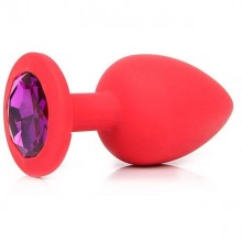 Силиконовая пробка с фиолетовым кристаллом от компании Vandersex, цвет красный, Anal Jewelry Plug, цвет красный, 122-2RF, цвет Фиолетовый, длина 8 см.