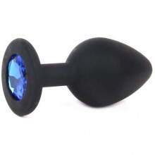 Силиконовая пробка с синим кристаллом из коллекции Anal Jewelry Plug от Vandersex, цвет черный, 122-2BB, длина 8 см., со скидкой
