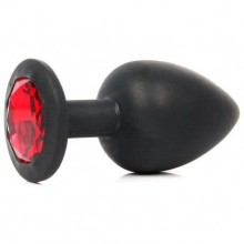 Силиконовая пробка с красным кристаллом от компании Vandersex, цвет черный, Anal Jewelry Plug 122-2BR, длина 8 см., со скидкой