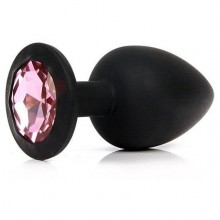 Cиликоновая пробка с розовым кристаллом от компании Vandersex, цвет черный, 122-3BP, из материала Силикон, коллекция Anal Jewelry Plug, длина 9.2 см., со скидкой