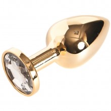 Гладкая металлическая анальная пробка с прозрачным кристаллом из серии Anal Jewelry Plug от Vandersex, цвет золотой, 200-GC, длина 8 см., со скидкой