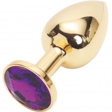 Металлическая анальная пробка с фиолетовым стразом из коллекции Anal Jewelry Plug от Vandersex, цвет золотой, 200-GF, длина 8 см., со скидкой