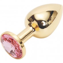 Анальная пробка из металла с розовым кристаллом от Vandersex из мерии Anal Jewelry Plug, цвет золотой, 169-GP, длина 7 см.