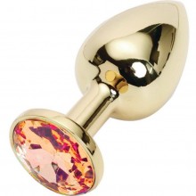 Гладкая анальная пробка из металла с оранжевым кристаллом из серии Anal Jewelry Plug, цвет золотой, 200-GO, бренд Vandersex, длина 8 см.