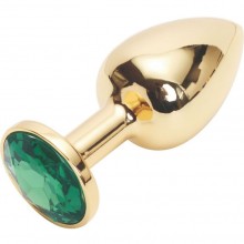 Металлическая анальная пробка с зеленым кристаллом от компании Vandersex, цвет золотой, 200-GG, коллекция Anal Jewelry Plug, длина 8 см., со скидкой