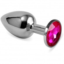 Металлическая анальная пробка с насыщенным розовым кристаллом от компании Vandersex, цвет серебристый, Anal Jewelry Plug 169-SDP, длина 7 см., со скидкой