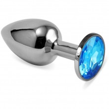 Металлическая анальная пробка с голубым кристаллом небольшого размера из коллекции Anal Jewelry Plug, цвет серебристый, Vandersex 169-SBL, длина 7 см., со скидкой