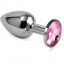 Металлическая анальная пробка с розовым кристаллом от компании Vandersex, цвет серебристый, Anal Jewelry Plug 169-SP, длина 7 см., со скидкой