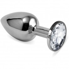 Гладкая металлическая анальная пробка с прозрачным кристаллом из серии Anal Jewelry Plug от Vandersex, цвет серебристый, 169-MC, длина 8 см., со скидкой