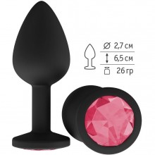 Силиконовая анальная втулка с малиновым кристаллом от компании Джага-Джага, цвет черный, 518-02 CR DD, длина 7 см.