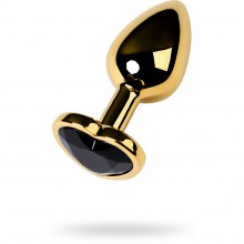 Анальный страз из коллекции ToyFa Metal с черным кристаллом, цвет золотой, 717017-135, длина 8.5 см.