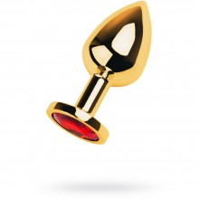 Анальная втулка с красным стразом из коллекции ToyFa Metal, цвет золотой, 717005-9, длина 8 см.