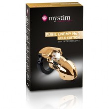 Электростимулятор - пояс верности «Pubic Enemy No1 Gold Edition» от компании Mystim, цвет золотой, 46623, бренд Mystim GmbH, длина 10 см., со скидкой