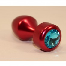Анальный плаг с голубым стразом на широком основании, цвет красный, 4sexdream 47441-1MM, из материала Металл, коллекция Anal Jewelry Plug, длина 7.8 см.