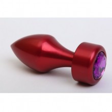 Металлическая анальная втулка с фиолетовым стразом от компании 4sexdream, цвет красный, 47441-5MM, длина 7.8 см.