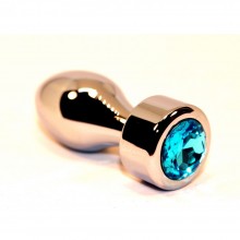 Анальная втулка с голубым стразом от компании 4sexdream, цвет серебристый, 47444-1MM, коллекция Anal Jewelry Plug, длина 7.8 см., со скидкой