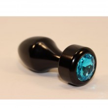 Металлическая анальная втулка с голубым стразом от компании 4sexdream, цвет черный, 47440-1MM, длина 7.8 см., со скидкой