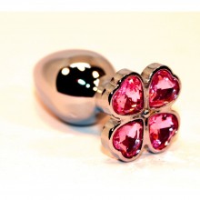 Анальный металлический плаг с розовым стразом в форме сердец от компании 4sexdream, цвет серебристый, 47439-MM, коллекция Anal Jewelry Plug, длина 7.5 см., со скидкой