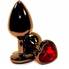 Металлическая гладкая втулка с красным стразом-сердцем от компании 4sexdream, цвет черный, 47447-2MM, длина 8 см., со скидкой