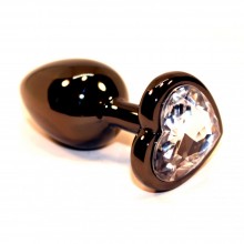 Анальный плаг с прозрачным стразом в форме сердца от компании 4sexdream, цвет черный, 47438-4MM, коллекция Anal Jewelry Plug, длина 7.5 см., со скидкой