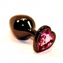 Металлическая анальная пробка с красным стразом-сердцем от компании 4sexdream, цвет черный, 47438-MM, длина 7 см.