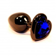 Металлическая анальная втулка с синим стразом в форме сердца от 4sexdream, цвет черный, 47438-3MM, длина 7.5 см.