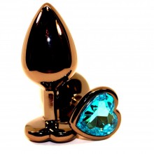 Анальный плаг из металла с голубым стразом в форме сердца от компании 4sexdream, цвет черный, 47447-1MM, коллекция Anal Jewelry Plug, длина 8 см., со скидкой