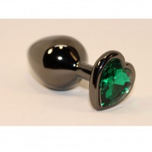 Анальный плаг из металла со стразом зеленого цвета в форме сердца от компании 4sexdream, цвет черный, 47447-6MM, коллекция Anal Jewelry Plug, длина 8 см., со скидкой