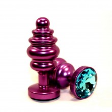 Металлическая фигурная пробка с голубым стразом в основании от компании 4sexdream, цвет фиолетовый, 47429-1MM, коллекция Anal Jewelry Plug, длина 7.3 см., со скидкой