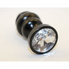 Металлическая фигурная анальная втулка с прозрачным стразом от компании 4sexdream, цвет серебристый, 47427-4MM, длина 7.3 см., со скидкой