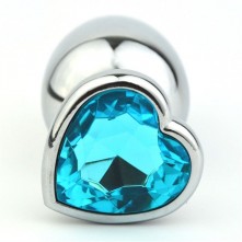 Анальный плаг из металла с голубым стразом в форме сердца от компании 4sexdream, цвет серебристый, 47141-2MM, коллекция Anal Jewelry Plug, длина 9 см.