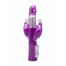Вагинальный вибратор Hi-Tech «Laci Purple» с клиторальным и анальным кроликами из коллекции Simplicity by Shots, цвет фиолетовый, SH-SIM015PUR, бренд Shots Media, длина 23 см., со скидкой