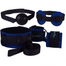 Комплект для БДСМ - кляп, маска, наручники и ошейник от компании СК-Визит, цвет синий, 7062-5 BX SIT, из материала Неопрен, One Size (Р 42-48)